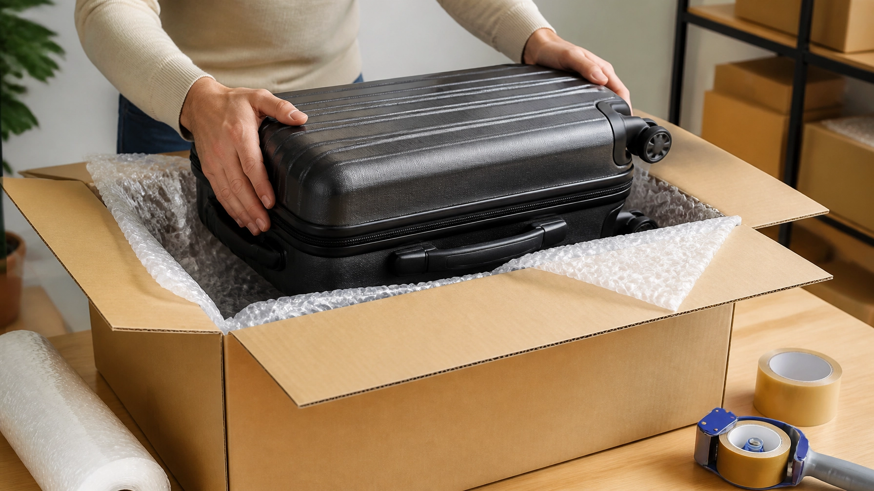 Koffer richtig im Karton verpacken